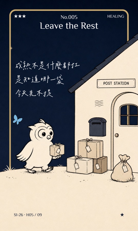 Halo 生活小語收藏卡 No.005 Leave the Rest：成熟不是什麼都扛，是知道哪一袋今天先不提