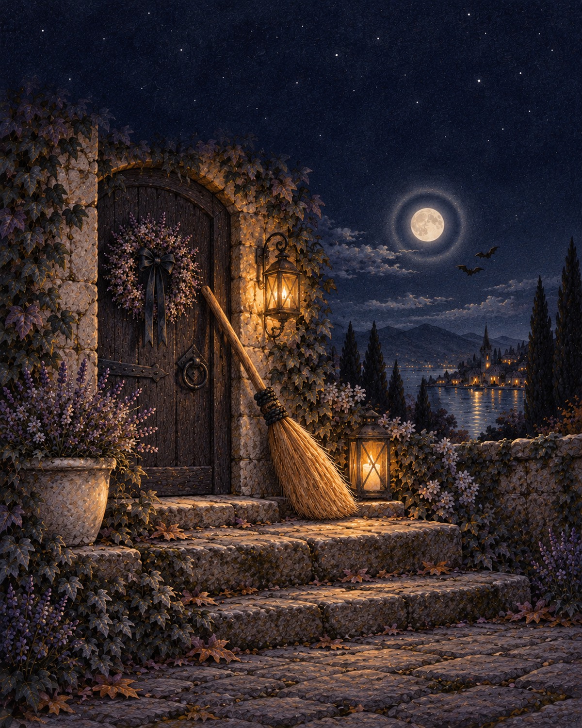 午夜掃帚・萬聖夜意境插畫